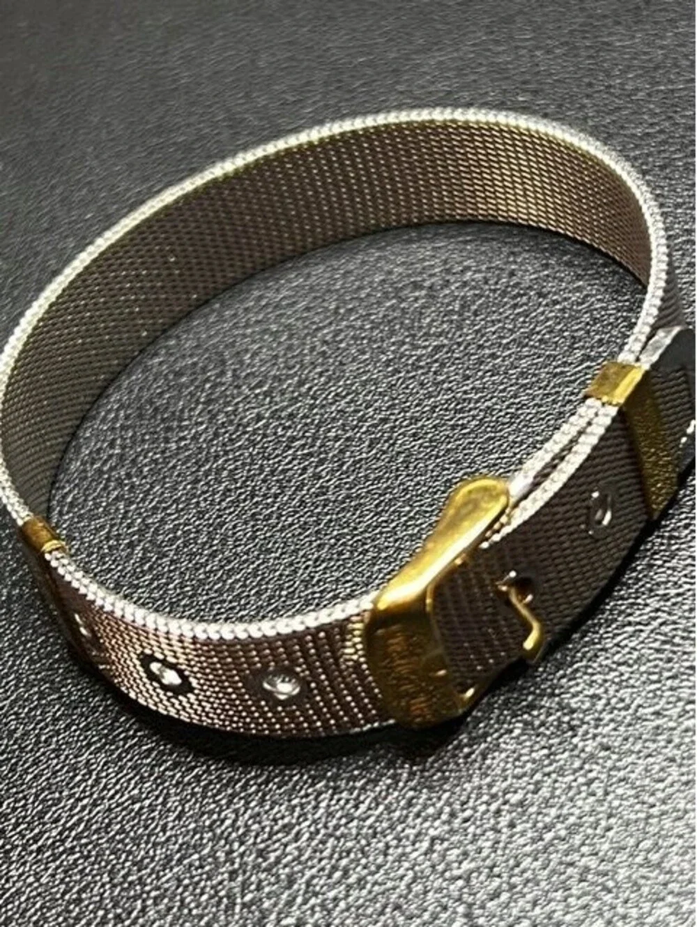 B6623 Rustic Cuff Mesh Bracelet Adjustable Buckle Two-Tone Silver Gold